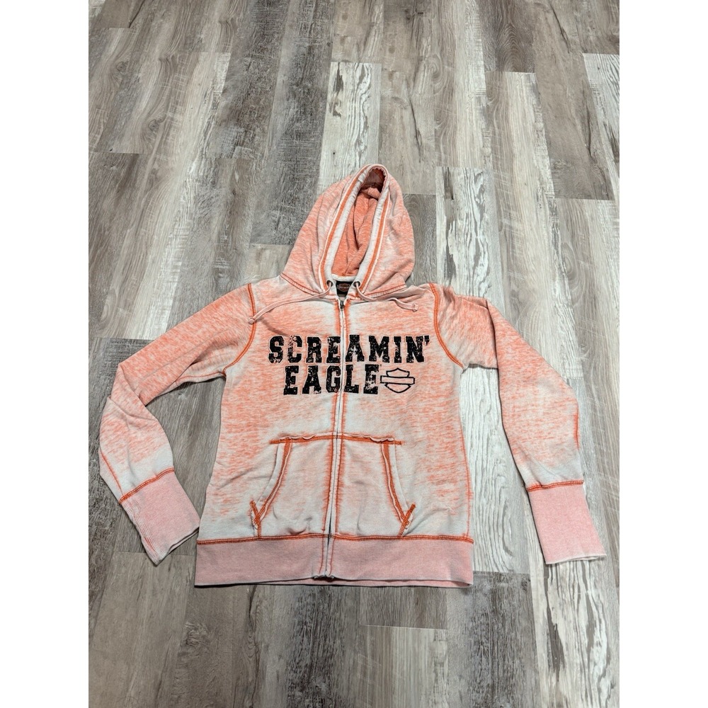 Harley Davidson Women's Orange Full Zip Hoodie Size Medium